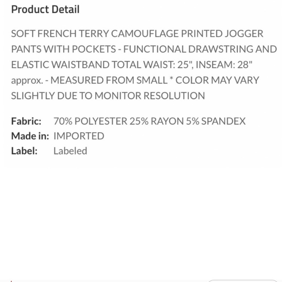 New! Soft Camo French Terry Pockets Elastic Waistband Comfy Joggers - Picture 5 of 5